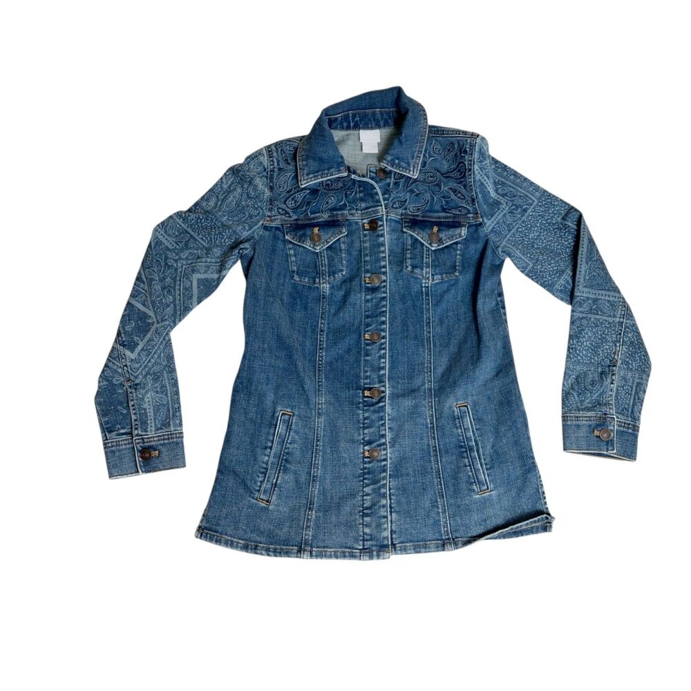 Chico's Blue Denim Jacket with Paisley Print - Picture 7 of 9